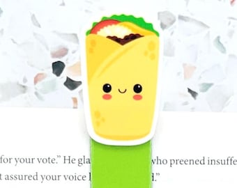 kawaii burrito bookmark gifts for kids, fun book accessories for children popular now, mexican food magnetic bookmark for boys, foodie gifts
