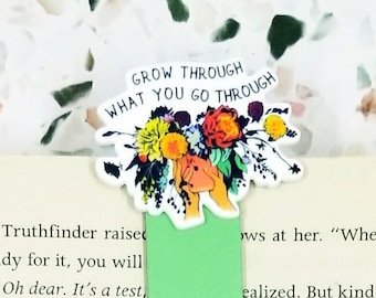 grow through what you go through inspirational bookmarks for women, therapist gift mental health bookmark for her, stocking stuffers for