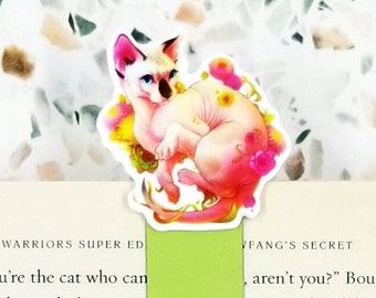 segnalibro magnetico gatto sphynx, regalo per la festa della mamma, segnalibro floreale gatto per donne, regalo gatto senza pelo per amanti dei gatti, negozio di libri