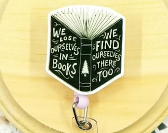 we lose ourselves in books librarian badge reel for professors, bookish baddie inspirational badge clips for teachers, English teacher gifts