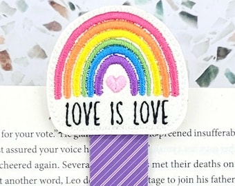 love is love LGBTQIA bookmark for girlfriend, LGBTQ stocking stuffers for wife, rainbow magnetic bookmark, book lover Christmas gifts for