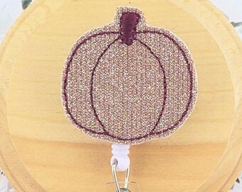 shimmer pumpkin badge reel for autumn, fall nurse gifts ID holder, Thanksgiving badge holder retractable, CNA gift for coworkers best seller