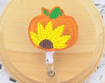 Porta credenciales retráctil con forma de girasol y calabaza para enfermeras, porta credenciales de Acción de Gracias retráctil, regalos de otoño para enfermeras, porta credenciales, otoño
