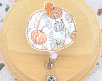 sage green pumpkin badge reel for healthcare, fall nurse gifts for women, Thanksgiving badge reel interchangeable badge topper popular now