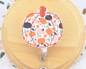 pumpkin badge holder for ID, fall badge reel for women, credential holder, fall nurse gifts for work, new grad RN gift for her, autumn badge