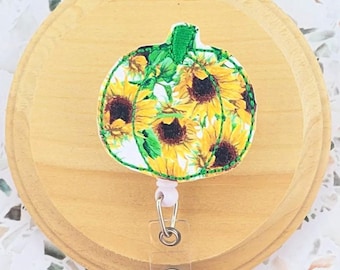 sunflower pumpkin fall badge reel nurse essentials for work, Thanksgiving badge holder for office, nurse gifts for her, floral badge reel