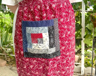 Avental vintage patchwork com bolso grande, country fofo