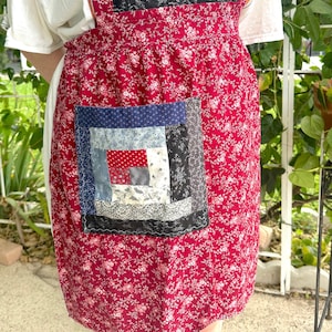 Vintage Patchwork Bibb Apron with Big Pocket, Country Cute