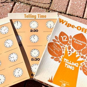 Vintage School / Time Tell Practice / Clock Card Set de 12 Home School Classroom Ephemera