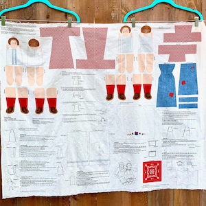 Cut and Sew Panel for Soft Baby Dolls / Fabric Dolls Pattern / Boy and Girl Soft Dolls in Denim and Red Gingham / Red, White and Blue Dolls