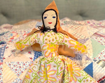 Vintage Topsy Turvy Cloth Doll / Caperucita Roja, la abuela y el lobo en vestidos de tela vintage / Super Sweet Handmade Vintage Soft Doll