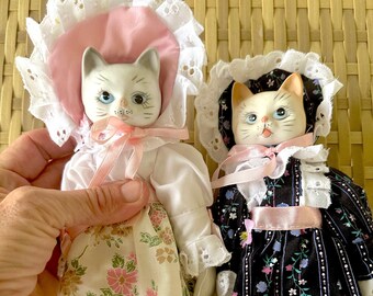 Vintage Porcelain Cat Head Dolls One or Both