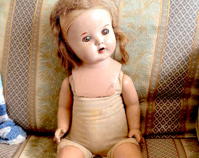 Vintage Composition Doll / 22 Antique Composition Doll, Cloth Body / Doll for Art or Assemblage