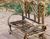 Vintage Doll Bench, Twig Doll Furniture with Hearts