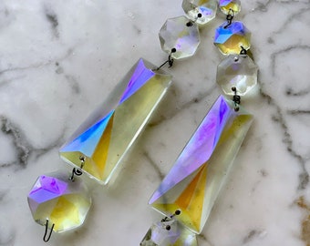 Hanging Crystal Prisms Pair / Long Vintage Crystal Prisms for Lamp or Art
