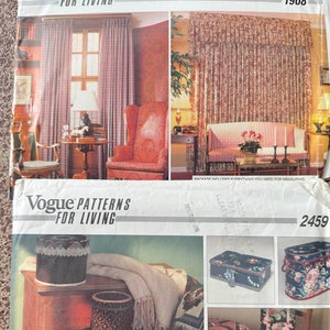 Vintage Vogue Schnittmuster für Home Decor Nähen Muster Ungeschnitten: 1908 Gardinen Styles oder 2459 Fabric Box Patterns