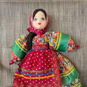 Vintage Doll in Ukrainian Costume / Gorgeous Vintage Ukrainian Doll in Traditional Dress and Apron Made of Colorful Vintage Fabric
