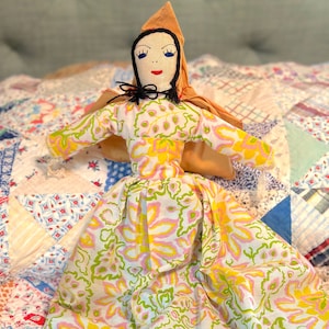 Vintage Topsy Turvy Cloth Doll / Red Riding Hood, Grandma, and the Wolf in Vintage Fabric Dresses / Super Sweet Handmade Vintage Soft Doll