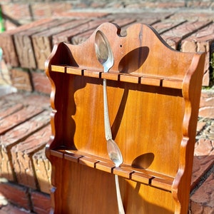 Vintage Wooden Spoon Holder for Wall Display / Spoon Collector&#39;s Display / Wooden Holder Wall Rack for 18 Spoons