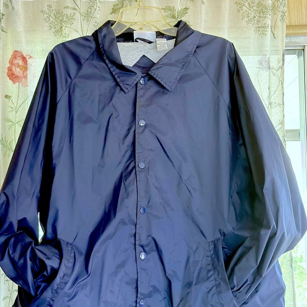 Retro Men's Windbreaker with Snaps and Flannel Lining Size L / Navy Blue Coach's Jacket 1980s