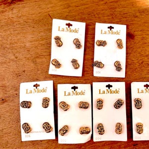 Vintage Gold Regal Head-knoppen op originele kaarten, set van 6 kaarten/24 knoppen
