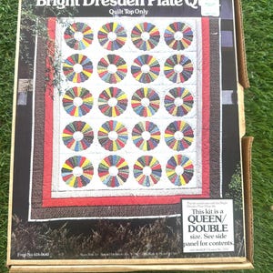 Vintage Unused Dresden Plate Quilt Top Kit with Fabric and Instructions for Queen/Double from 1980