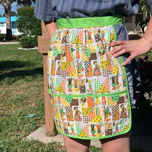 Vintageförkläde med ficka och söt design / Patchwork-tyg / Litet-Medium damförkläde