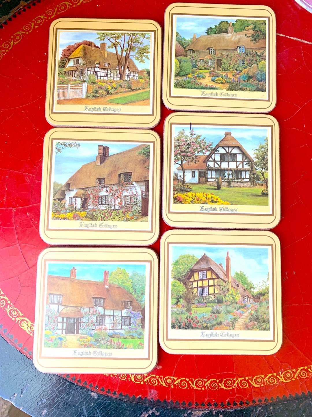 Vintage Pimpernel Coasters / English Cottages Coaster Set / Six Picture