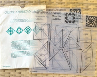Vintage 1980s Oxmoor House American Quilt Pattern Stencils: Kentucky Crossroads, Streets of New York, Wyoming Valley, Missouri Star