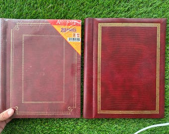 Vintage Photo Albums with Burgundy Leatherette Covers and Gold Embossed Detail / Two Classic Vintage Photo Albums