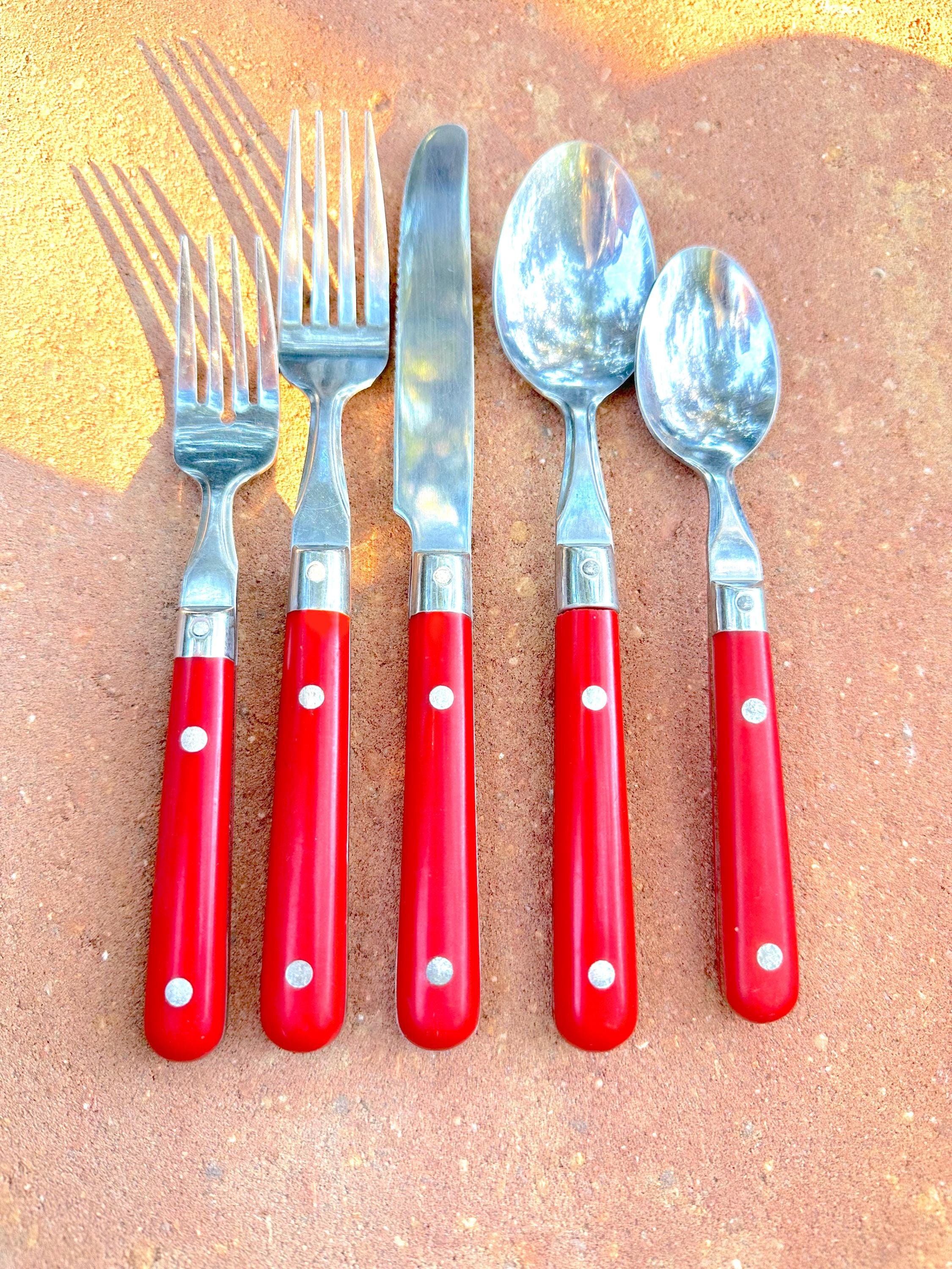 Vintage Lifetime Stainless Paris Splendor / Red Plastic Handle and
