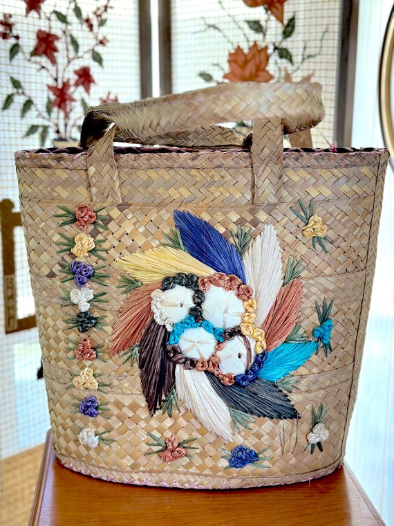 Embroidered straw online bag