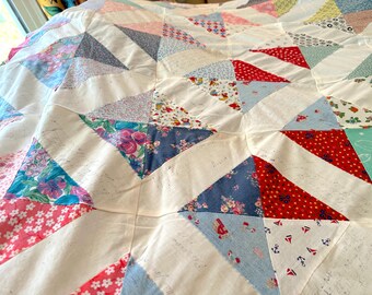 Vintage Hand-stitched Patchwork Quilt Top, Embroidered Names
