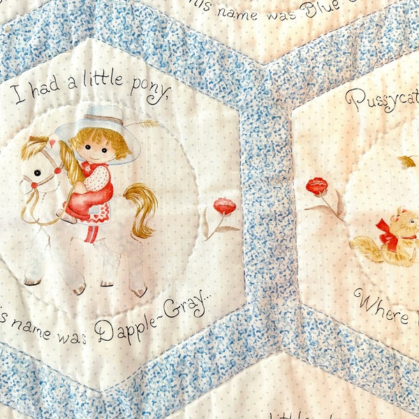 Vintage Nursery Rhyme Play Quilt or Wall Hanging / Nursery Wall Decor or Vintage Toddler Quilt or Infant Play Quilt
