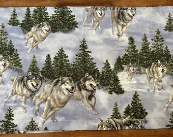 Vintage Curtains Valances with Husky Dogs Running on Blue Background