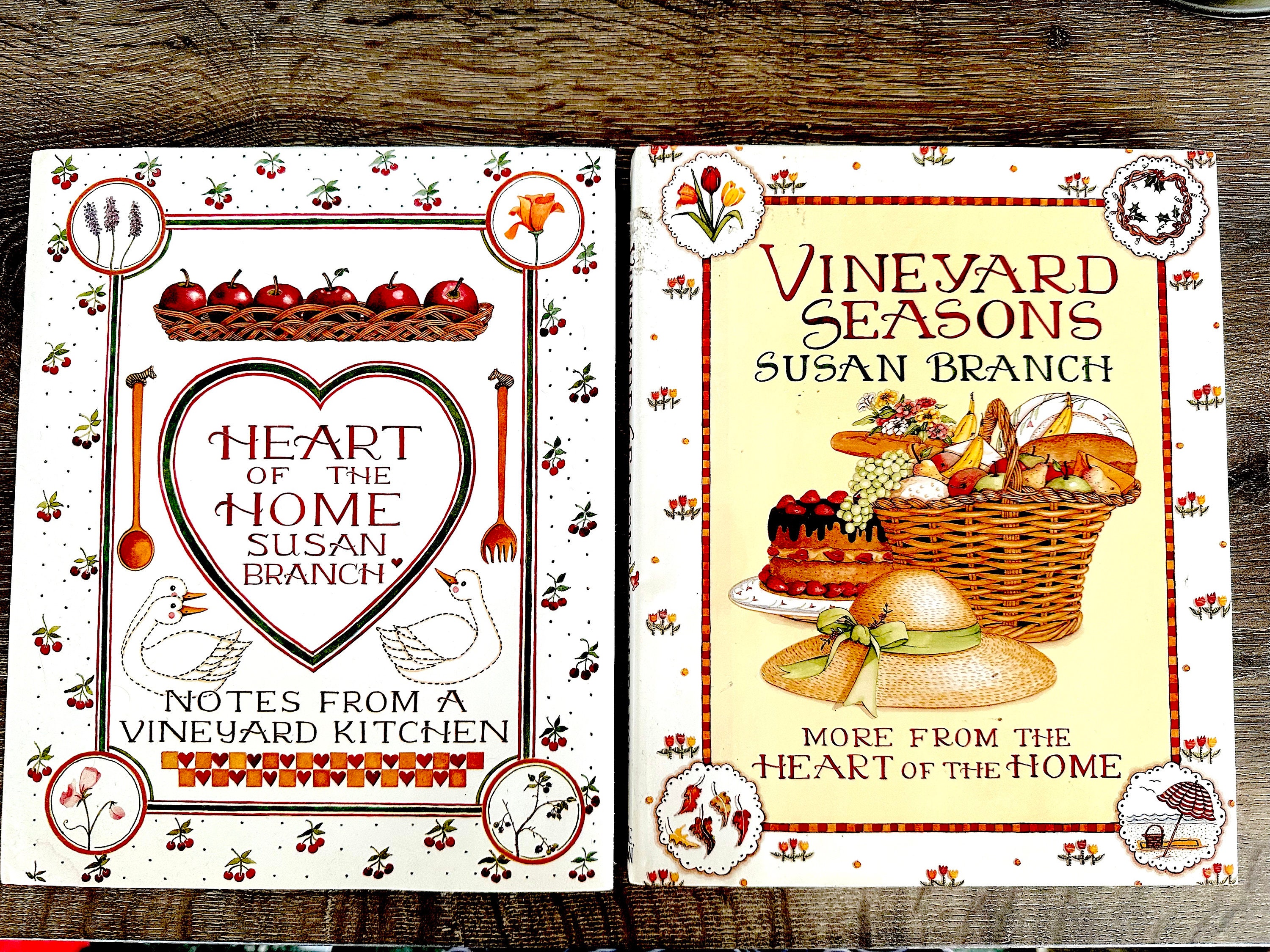 Heart of the Home AND Vineyard Seasons by Susan Branch / Illustrated  Vintage Cookbook Pair, so Charming / Susan Branch Books 