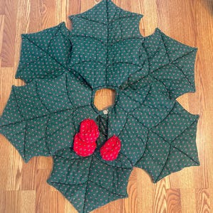 Vintage Stuffed Quilted Tree Skirt in the Shape of Holly Leaves