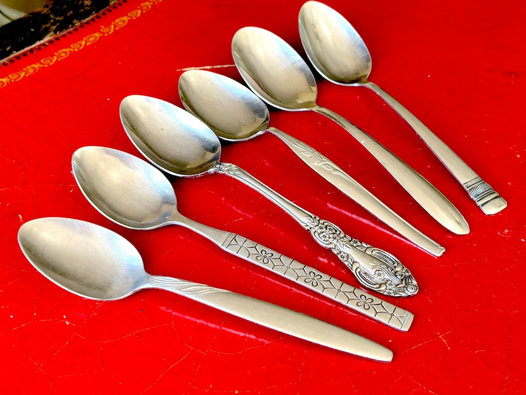 Mid Century Stainless Servings Spoons, Assorted Lot of 6 / Retro
