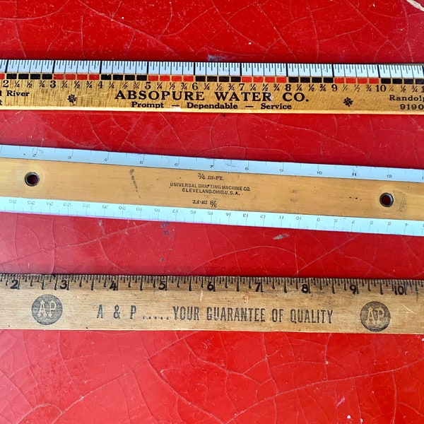 Lot of Three Vintage Advertising Rulers / Vintage Wooden Rulers Lot of 3
