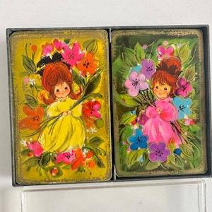 Cartes à jouer vintage Hallmark mettant en vedette des petites filles des années 1970