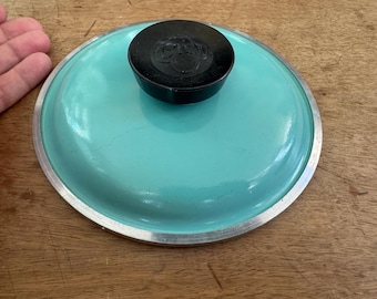 Vintage Teal Turqoise Club Aluminum Pot Lid Size 6-6.75"