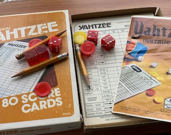 Vintage Yahtzee Score Card Pad NIB 1980/ with Six Red Dice / Plus Yahtzee Instructions