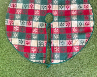 Vintage jacquard kerstboomrok in ruitdessin met sneeuwvlokken