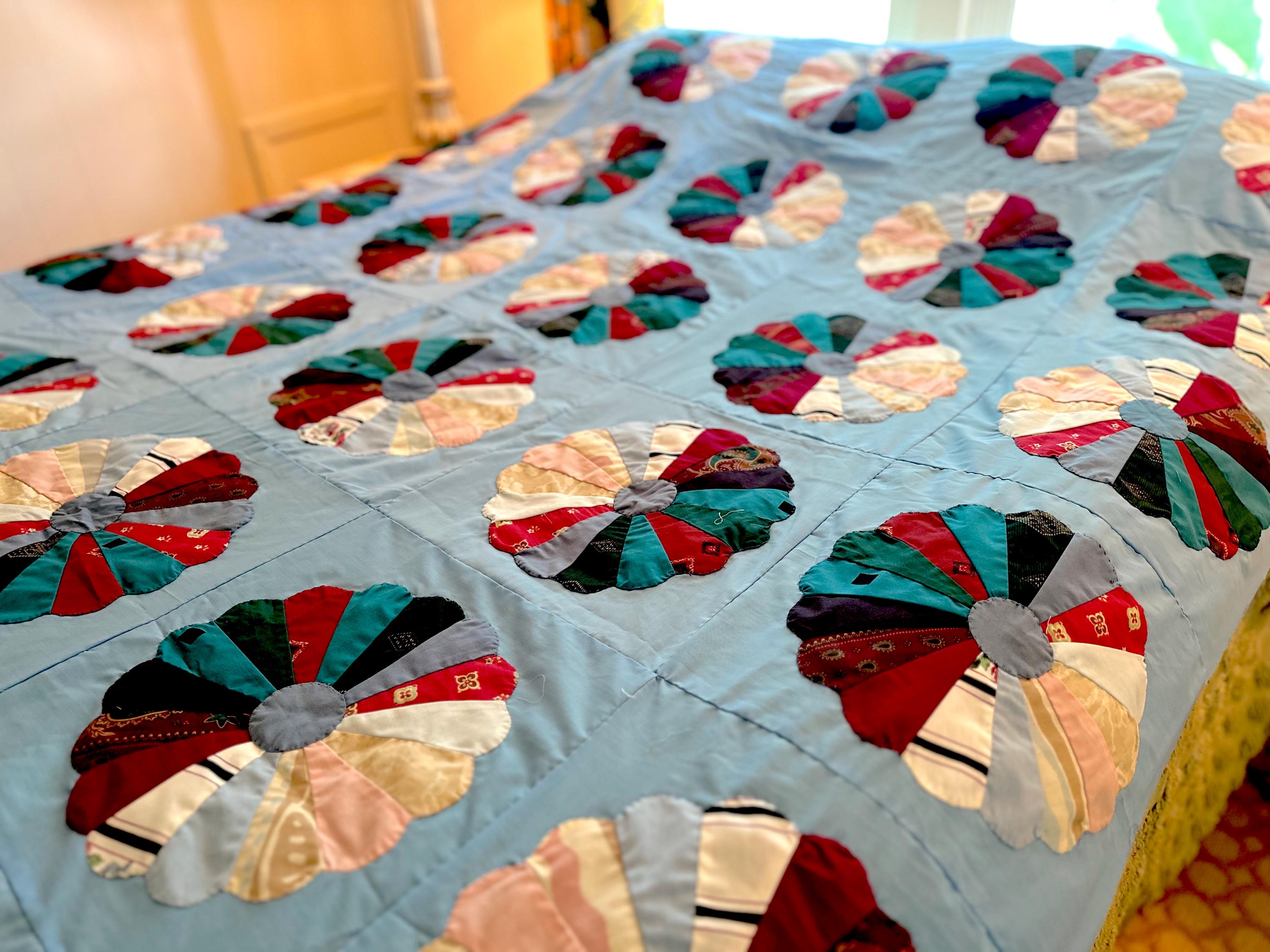 Lovely Vintage Hand Stitched Quilt Top in Blue Featuring Patchwork