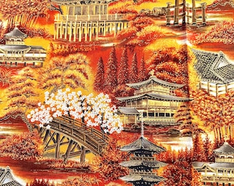 Gorgeous Golden Orange Pagoda Fabric / Japanese Fabric Piece 37 x 42" / Two Pieces Available