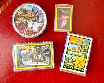 Lot of Vintage Souvenir Playing Card Decks, Including Round and Mini!