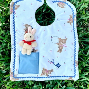 Vintage Bib with Pocket and Tiny Bunny