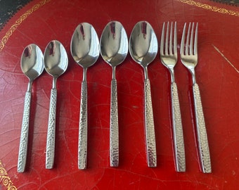 Oslo Stainless by Hampton Silversmiths Extra Forks and Spoons / Hammered Heavy Stainless Flatware