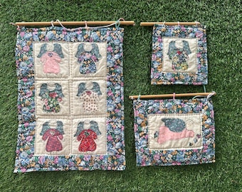 Söt vintage quiltad väggbonad med änglar / Vintage änglakonst för att försköna vilket rum som helst