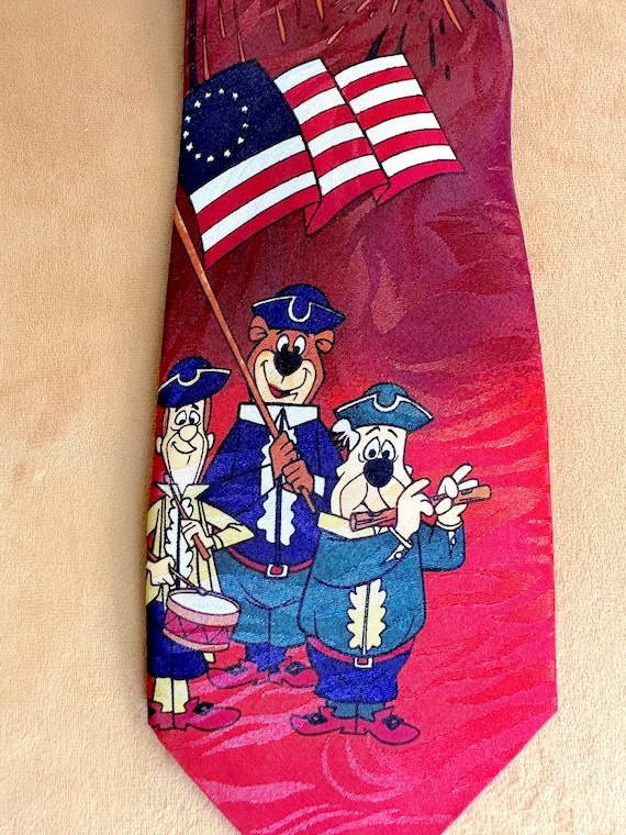 Vintage Yogi Bear American Flag Necktie with Firew